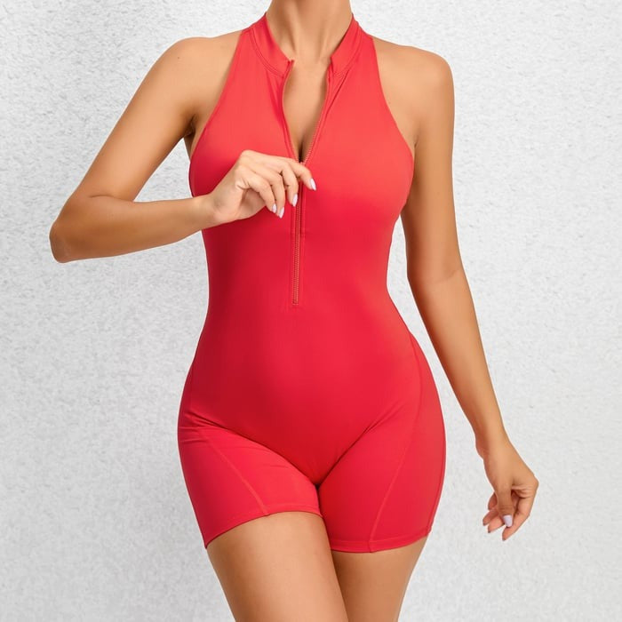 BREEHER Women's Zipper Sports Quick-drying Fitness Jumpsuit