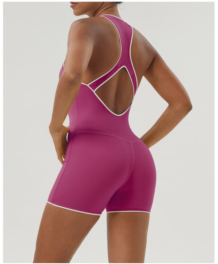 Contrast Color Backless Sports Hip-lifting One-piece Yoga Jumpsuit