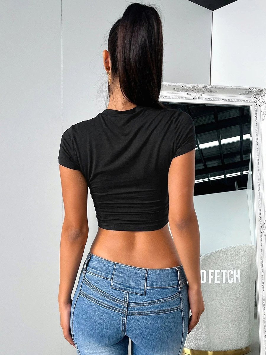 Solid Color Simple Round Neck Yoga Cropped Top