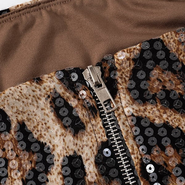Sexy Leopard Print Tube Top Sequined Top