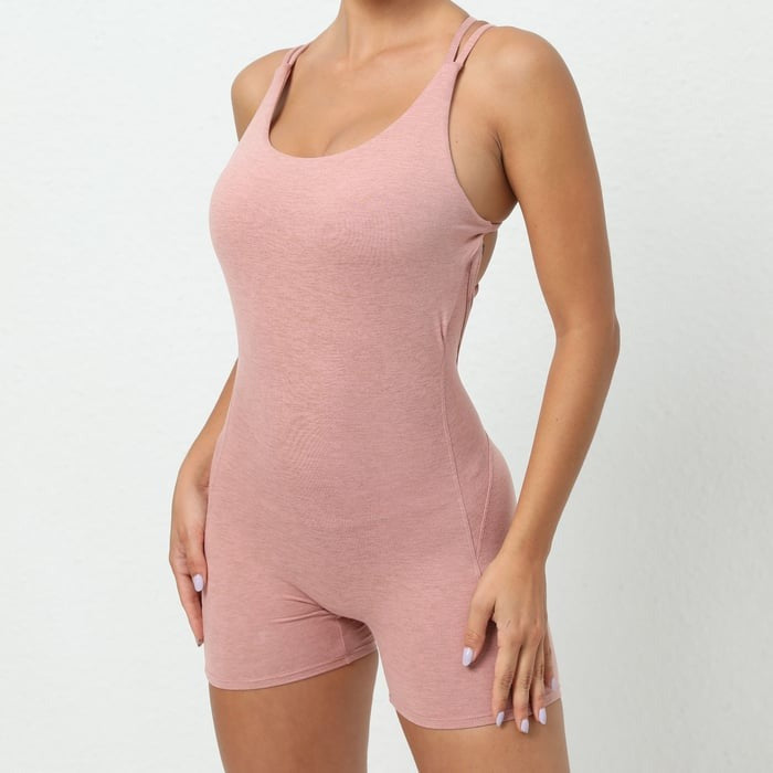 BREEHER Cross Straps Highly Elastic Shorts Jumpsuit