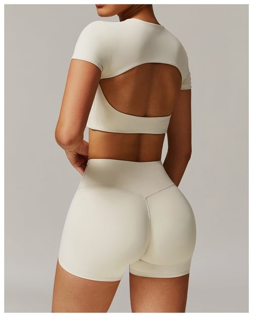 Female Solid Color Backless with Pads Cropped Short Sleeves
