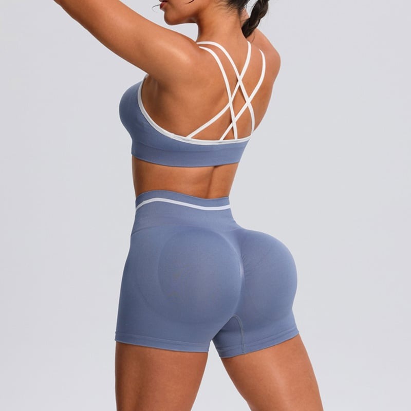 Cross Backless Suspender Bra Shorts Yoga Set