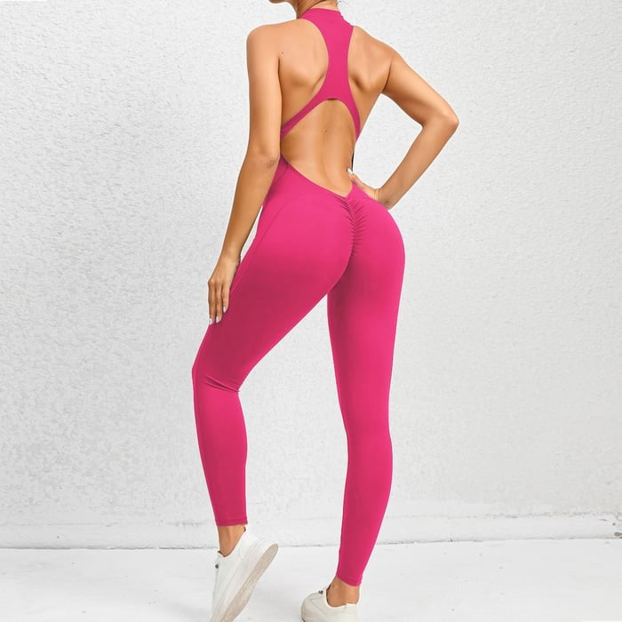 BREEHER Backless Zipper Neck Highly Elastic Jumpsuits