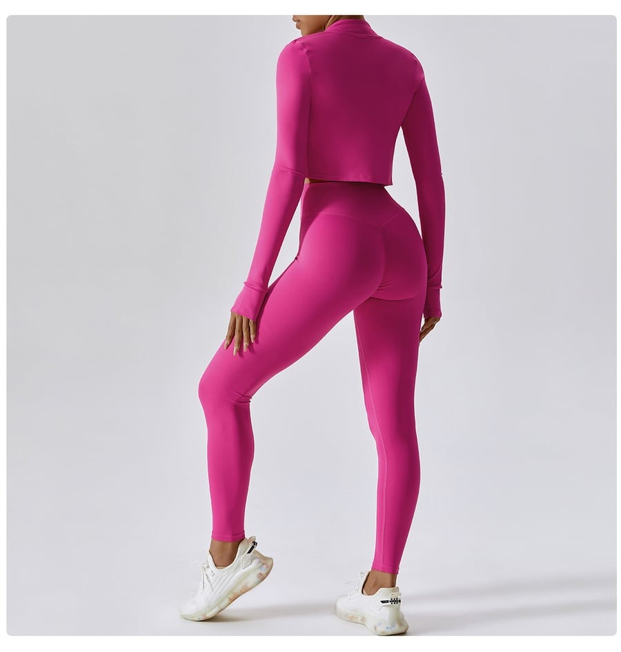 BREEHER Zipper Long Sleeves Leggings Three Piece Set Sports Suits