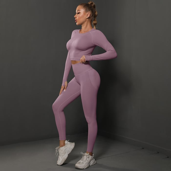 BREEHER Shaping Long Sleeved Butt Lift Two Piece Set Sports Suits