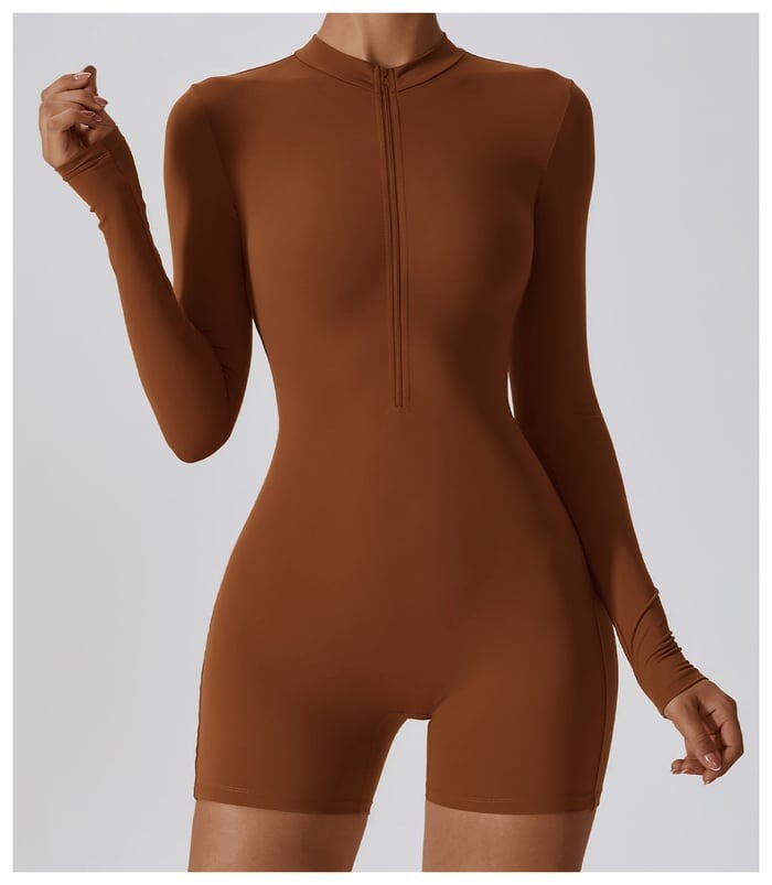 BREEHER Upright Collar Zipper Highly Elastic Jumpsuit