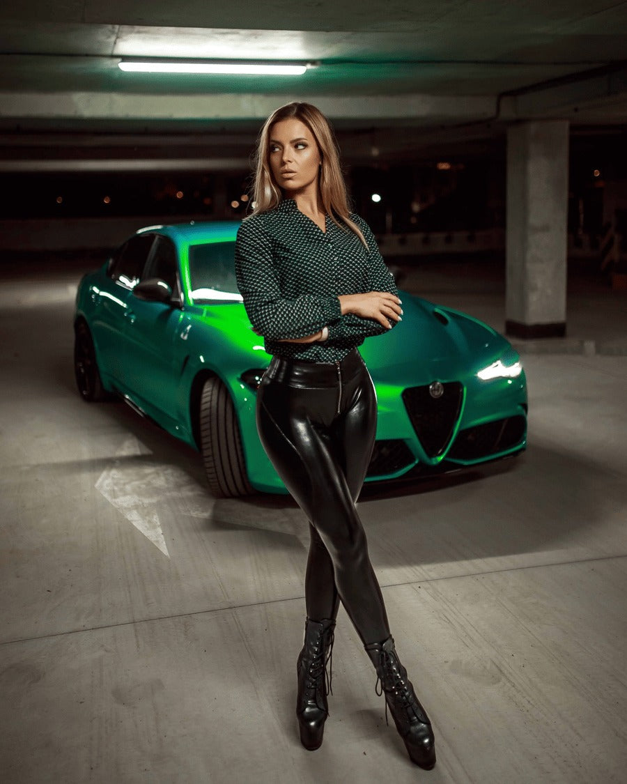 Sexy PU Zipper High Waist Hip Lift Leggings
