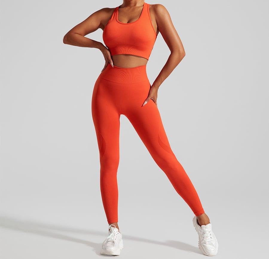 BREEHER Solid Color Hollow Seamless Peach Hip Lifting Fitness Yoga Bra&Legging Sets