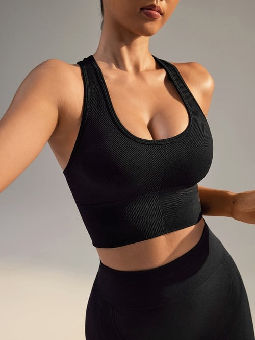 Solid Striped Halter Neck Yoga Bra Top