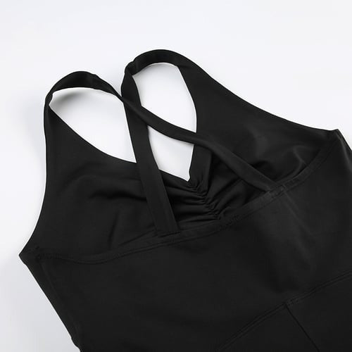 Pleated V-neck Cross-strap Yoga Jumpsuit Romper