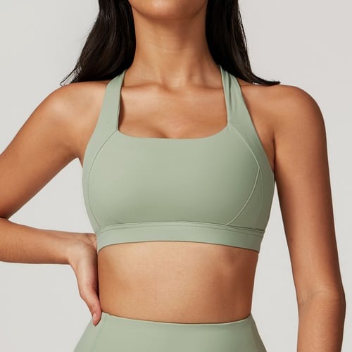 BREEHER Cross Straps Back Patchwore Vest Sports Bras