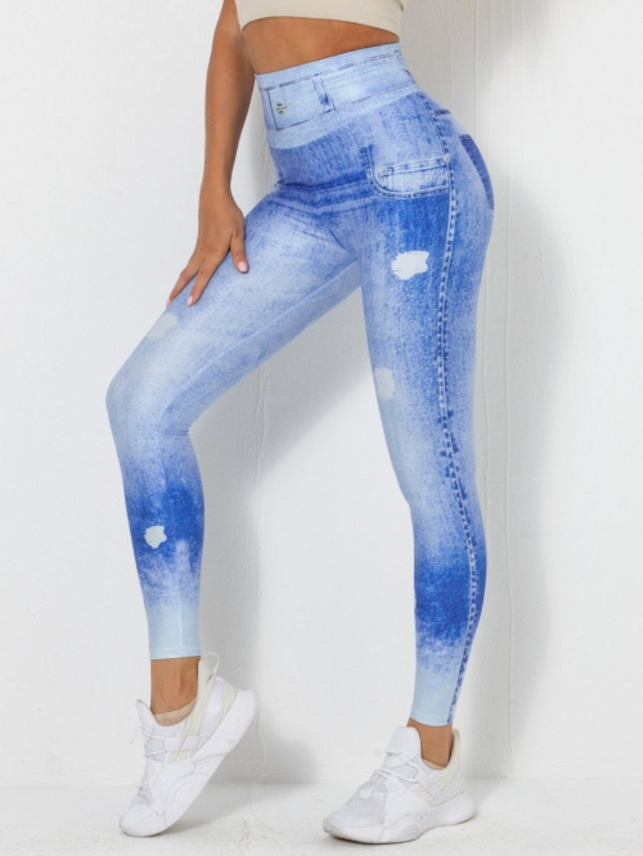 Faux Denim High Waist Skinny Hip-lifting Yoga Leggings