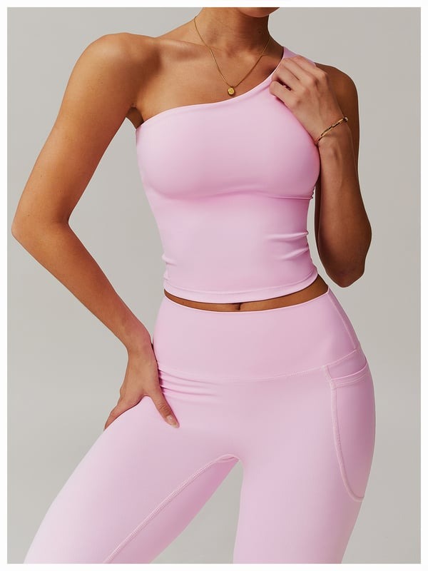 BREEHER One Shoulder Patchwork Vest Seamless Sports Bras