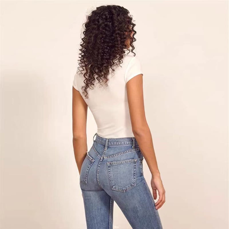 BREEHER Round Neck Short Sleeves Elasticity Bodysuits