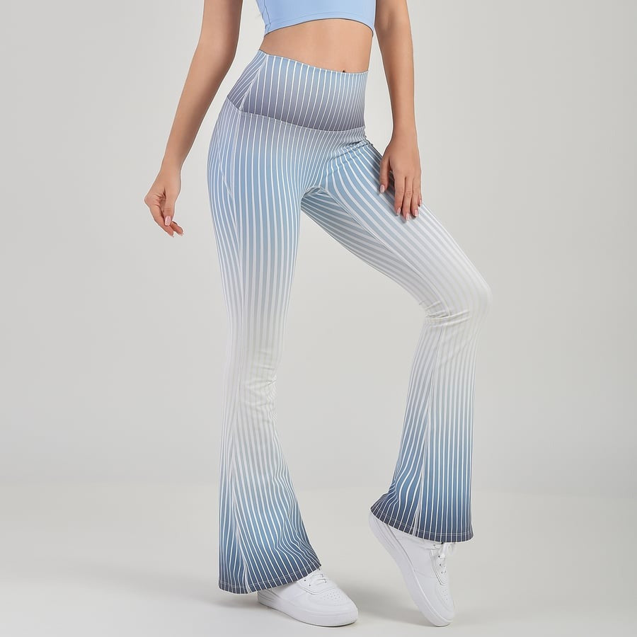 Striped Gradient Flared High Waist Yoga Leggings