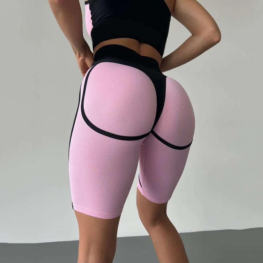 Super Nuts "Flamingo Relief" Stitching Hip Lifting Yoga Cycling Shorts