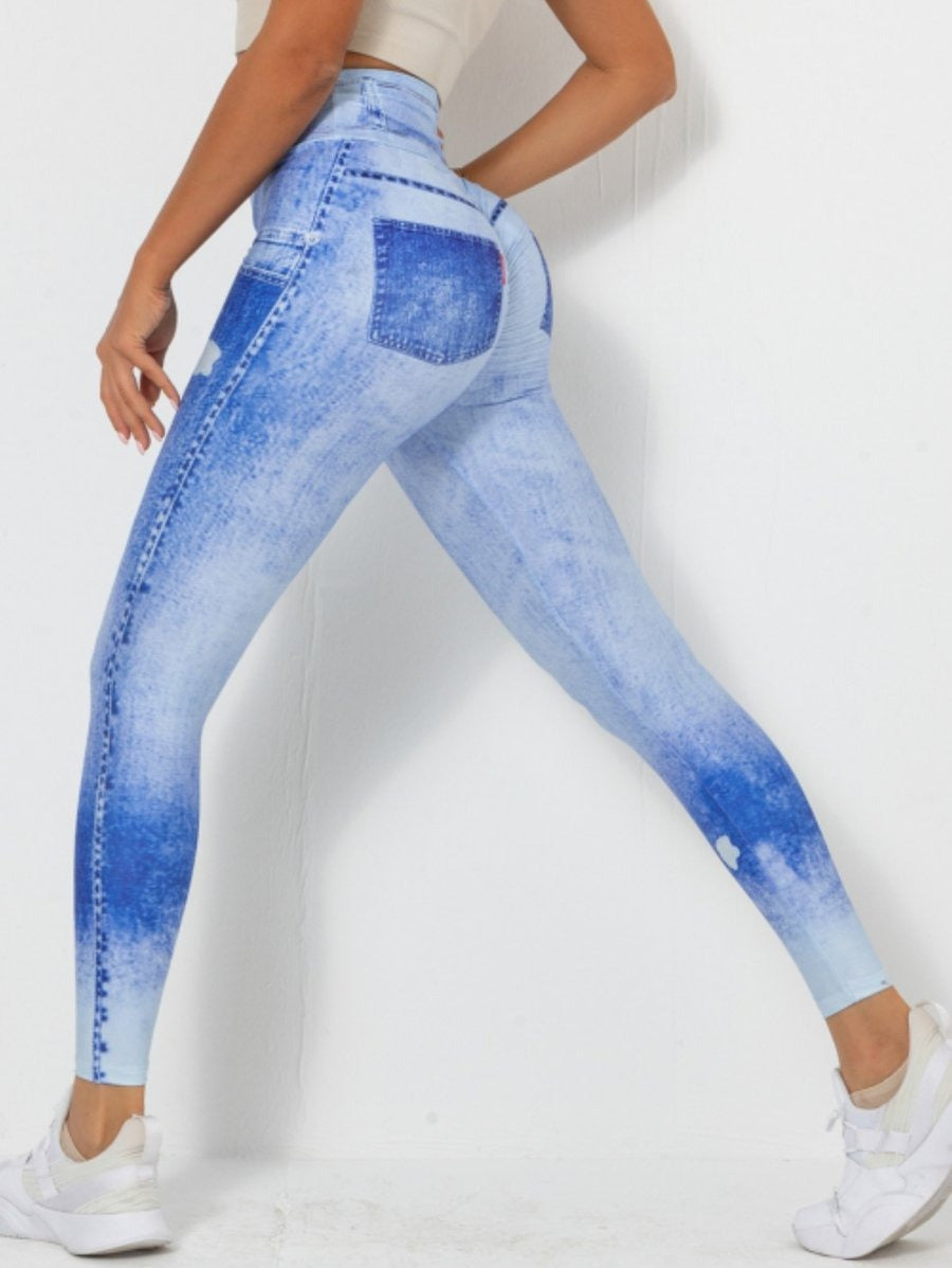 Faux Denim High Waist Skinny Hip-lifting Yoga Leggings