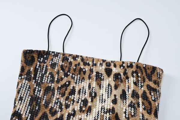 Sexy Leopard Print Sequin Suspenders Top