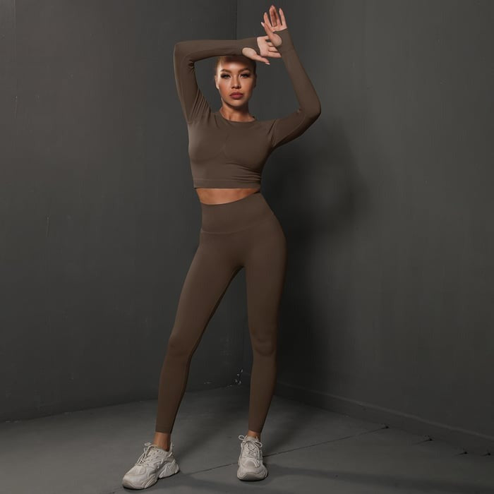 BREEHER Shaping Long Sleeved Butt Lift Two Piece Set Sports Suits