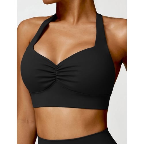 BREEHER Shirring Halter Neck Backless Quick Drying Sports Bras