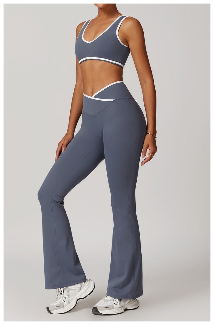BREEHER Color Clash Bras Hip Lifting Leggings Two Piece Set Sports Suits