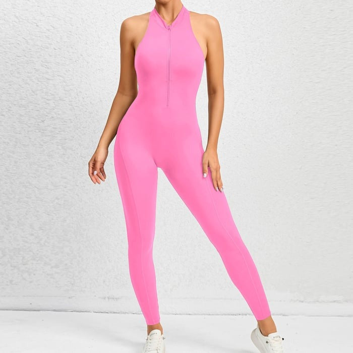 BREEHER Backless Zipper Neck Highly Elastic Jumpsuits