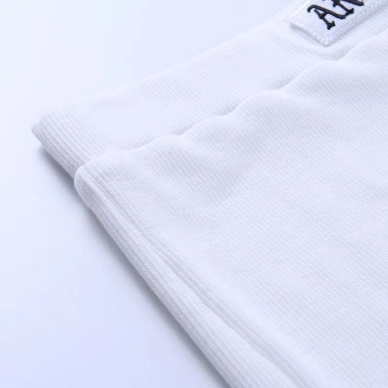 Ribbed Lettering Embroidered Tank Top & Shorts Yoga Set