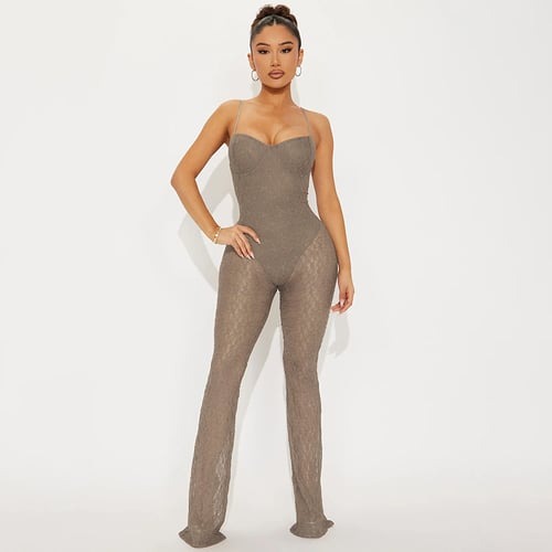 Sexy Lace Suspender Backless Mesh Jumpsuit