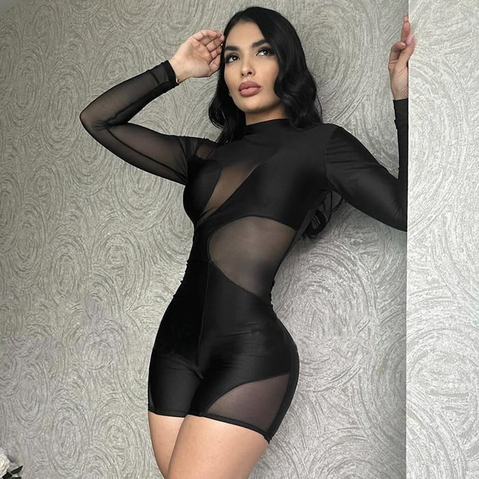Sexy Mesh Stitching See-through One Piece Jumpsuit