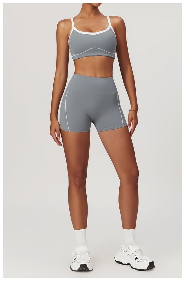 BREEHER Contrasting Color Lines Vest Shorts Two Piece Set Sports Suits