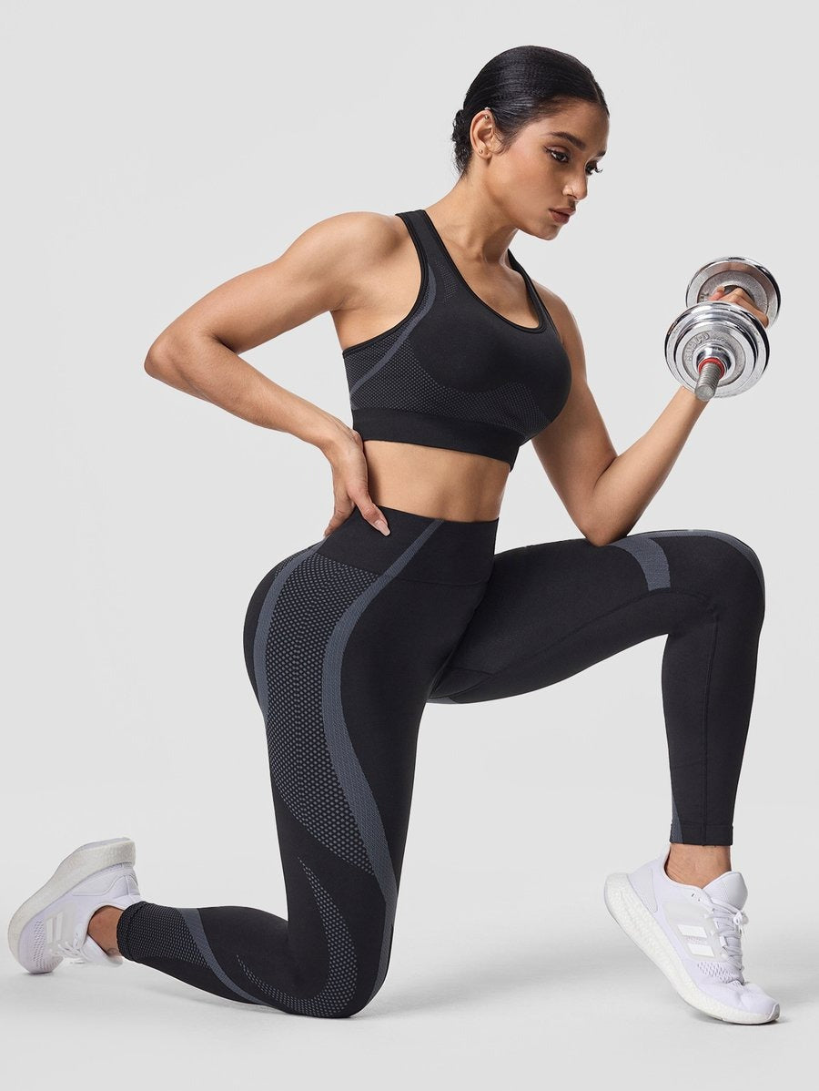 Female Contrasting Colors Backless Peach Hip-lifting Fitness Yoga Bra&Leggings Tracksuit