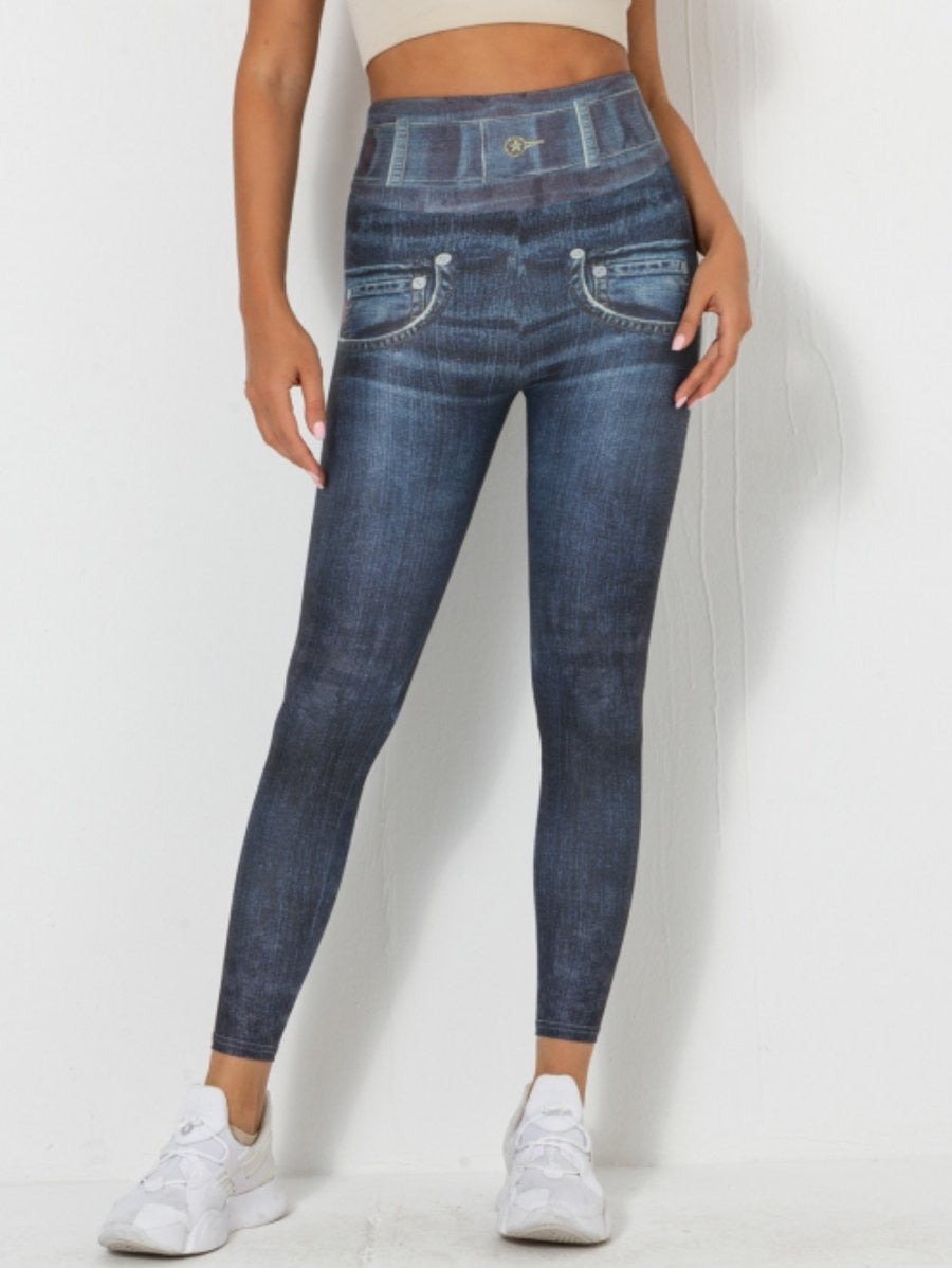 Faux Denim High Waist Skinny Hip-lifting Yoga Leggings