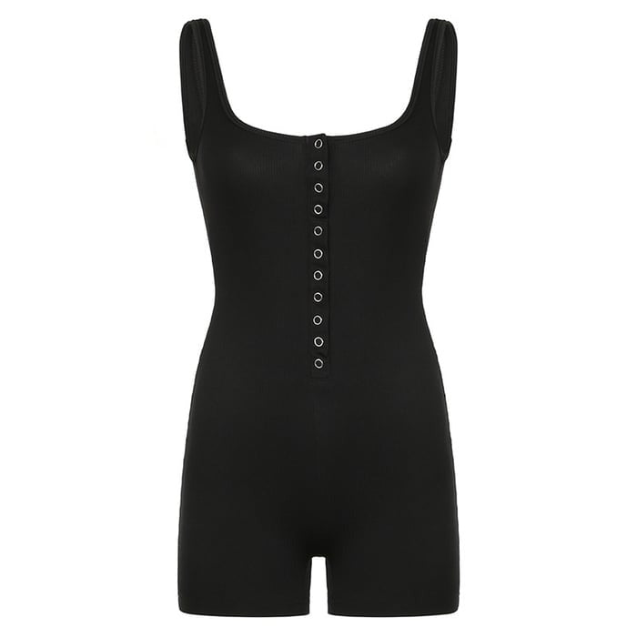 Sexy Square Neck Solid Color Button-Up Jumpsuit