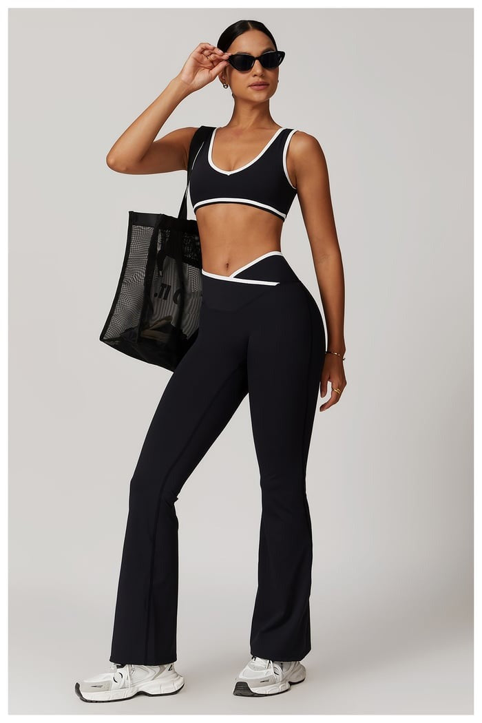 BREEHER Color Clash Bras Hip Lifting Leggings Two Piece Set Sports Suits