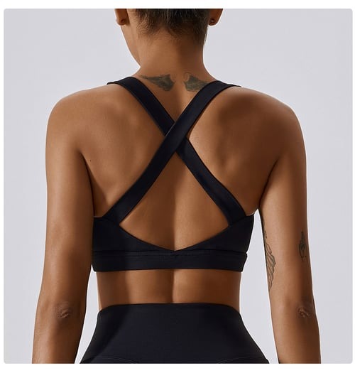 BREEHER Cross Straps Back Patchwore Vest Sports Bras
