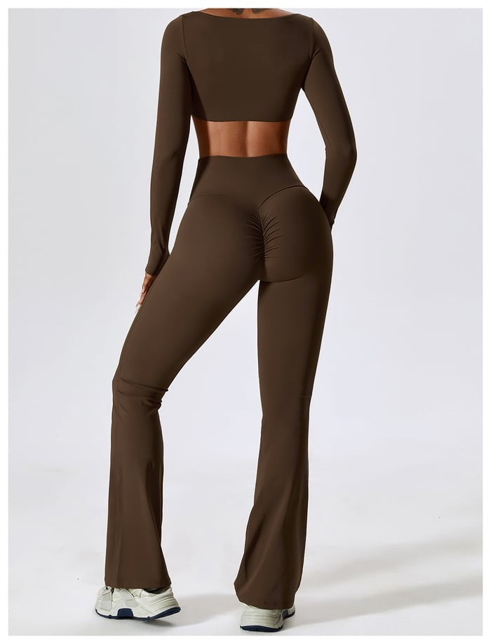 BREEHER Crop Top Long Sleeves Hip Lifting Two Piece Set Sports Suits