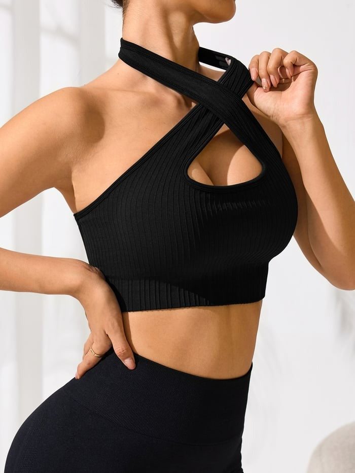 Sexy Halter Backless Sports Gathered Cross Yoga Tank Top