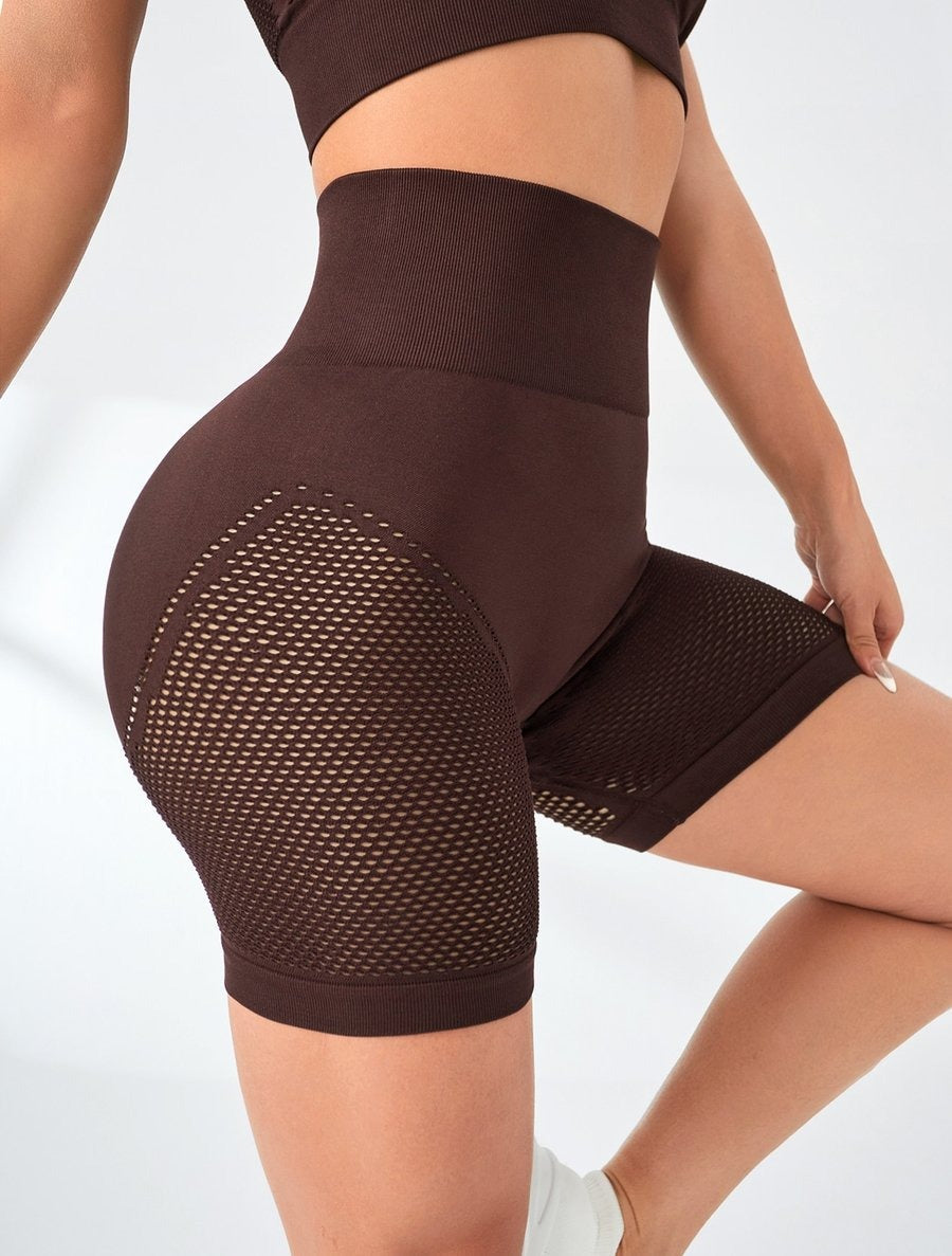 Hollow Seamless Peach Hip-Lifting Yoga Shorts