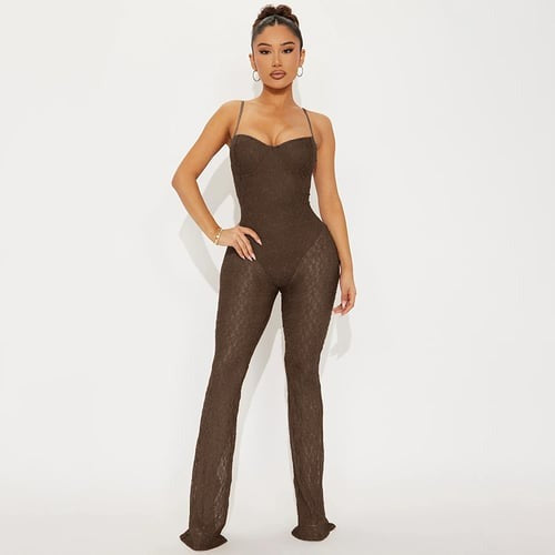 Sexy Lace Suspender Backless Mesh Jumpsuit