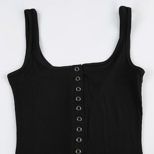 Sexy Square Neck Solid Color Button-Up Jumpsuit