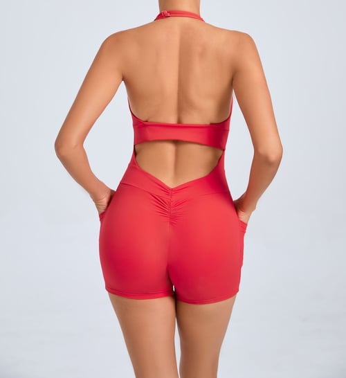 Adjustable Halter Backless Side Pocket Yoga Jumpsuit