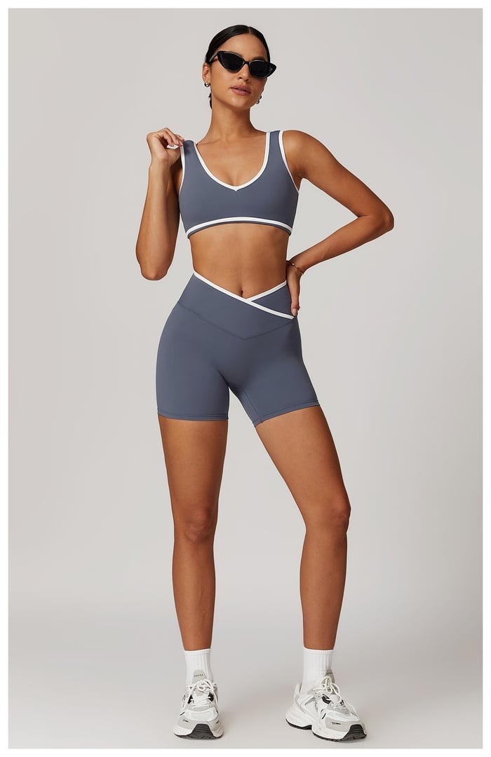 BREEHER Color Clash Vest Hip Lifting Shorts Two Piece Set Sports Suits