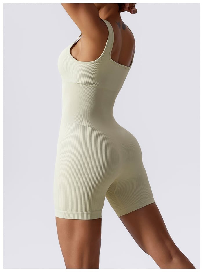 BREEHER U Neck Ribbed Fabric Highly Elastic Jumpsuit