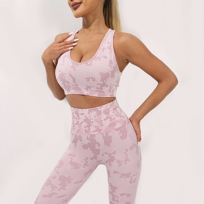 BREEHER Camouflage Pattern Vest Leggings Two Piece Set Sports Suits