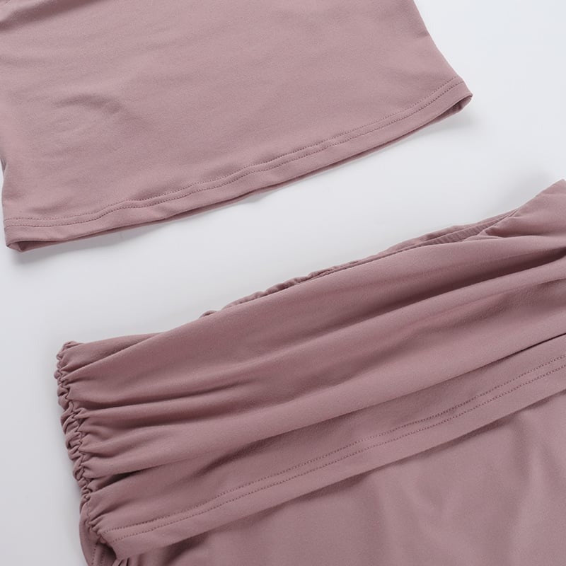 Sexy Off-shoulder Cropped Top & Gathered Shorts Yoga Set