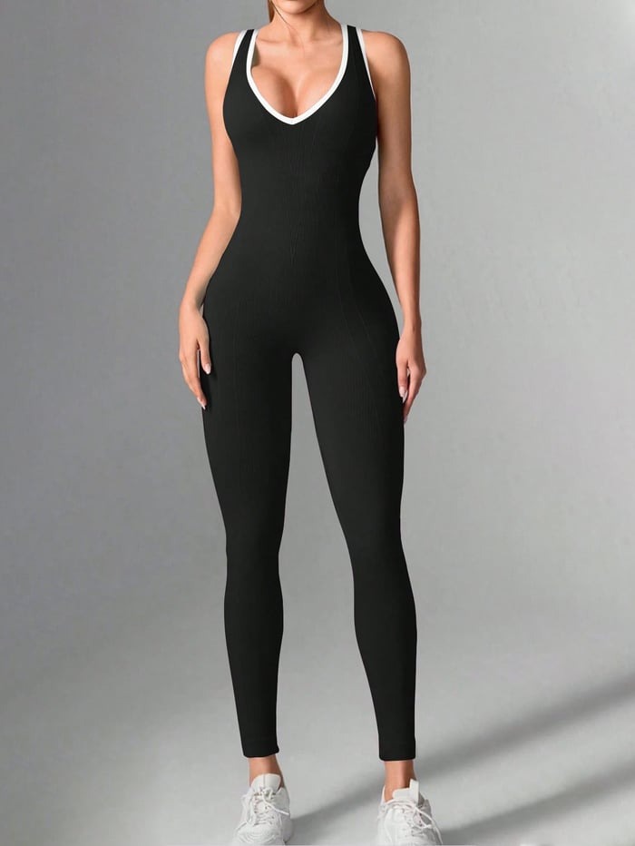 Sexy Cross Backless Contrast Peach Hip-lifting Yoga Jumpsuit