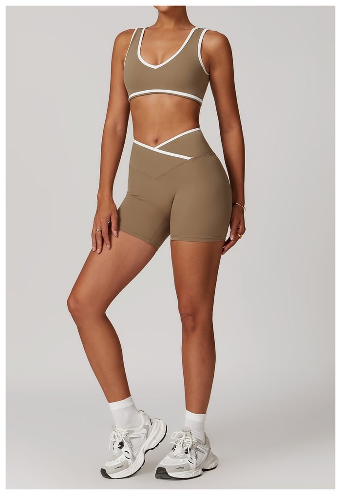 BREEHER Color Clash Vest Hip Lifting Shorts Two Piece Set Sports Suits