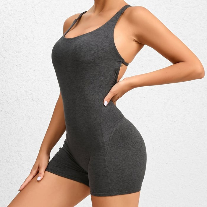 BREEHER Cross Straps Highly Elastic Shorts Jumpsuit