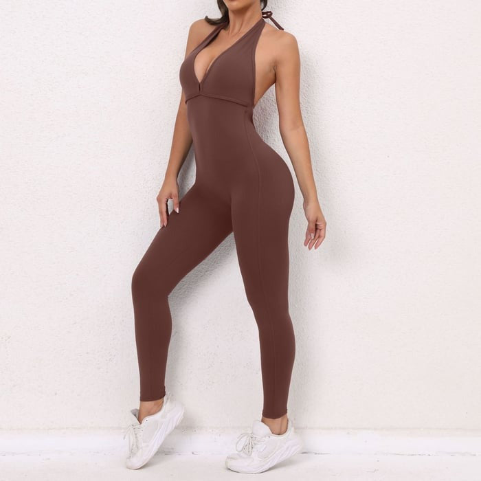 BREEHER Women's Seamless Backless Halter Quick Dry Jumpsuit